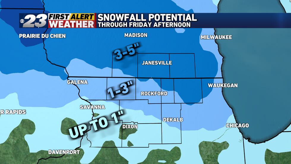Snowfall amounts are to be heavier north and lighter to the south.