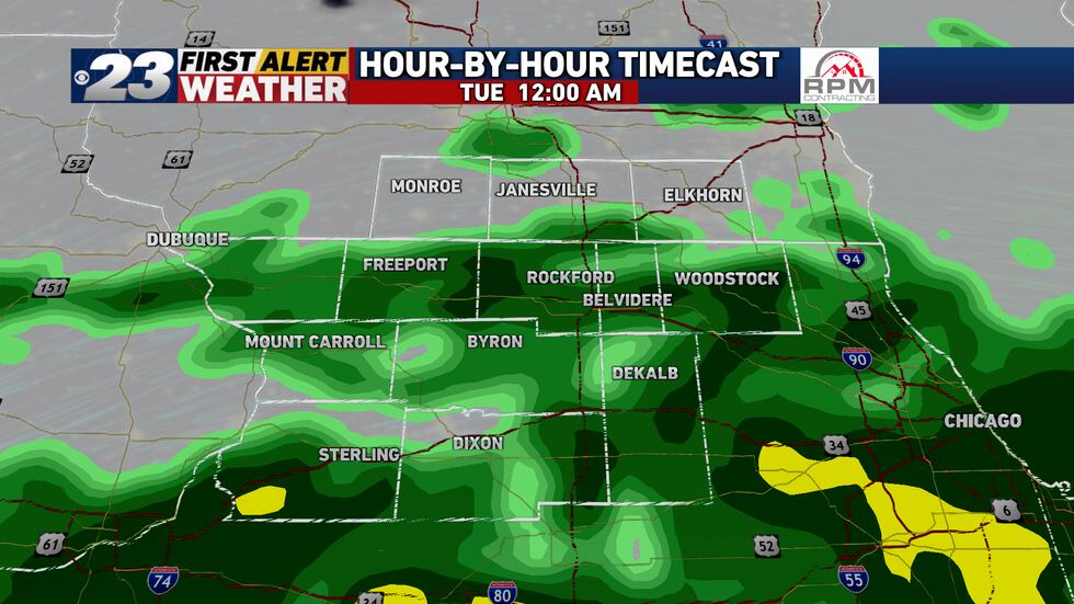 Showers will become much more widespread overnight Monday into early Tuesday morning.