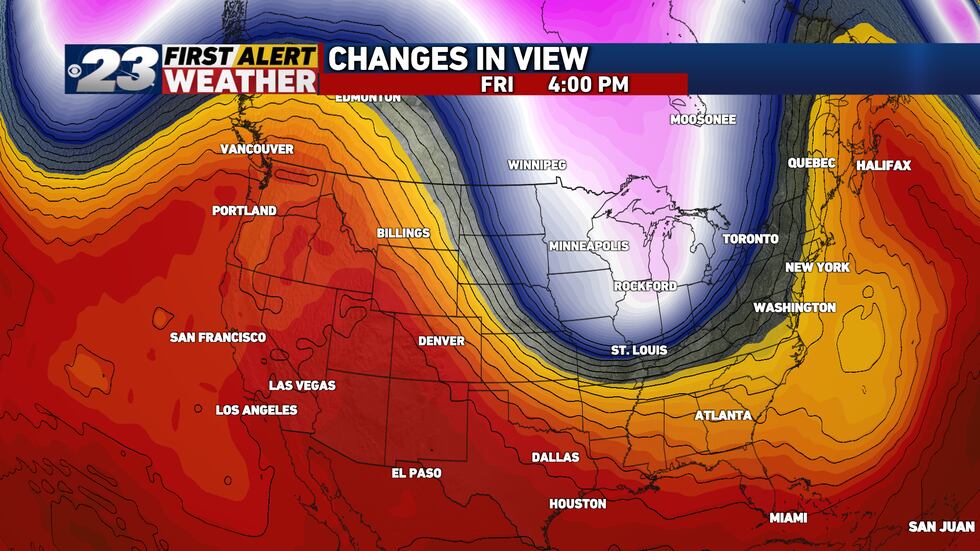 Friday an injection of cold air enters the region lowering our highs to the upper 50s.