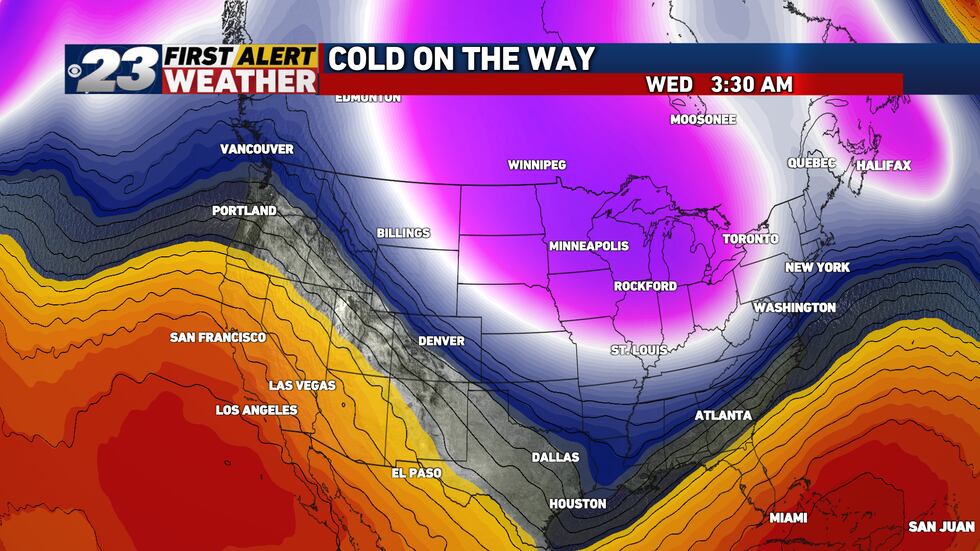 Cold air from Canada makes it's way south next week leaving us with a cold Thanksgiving