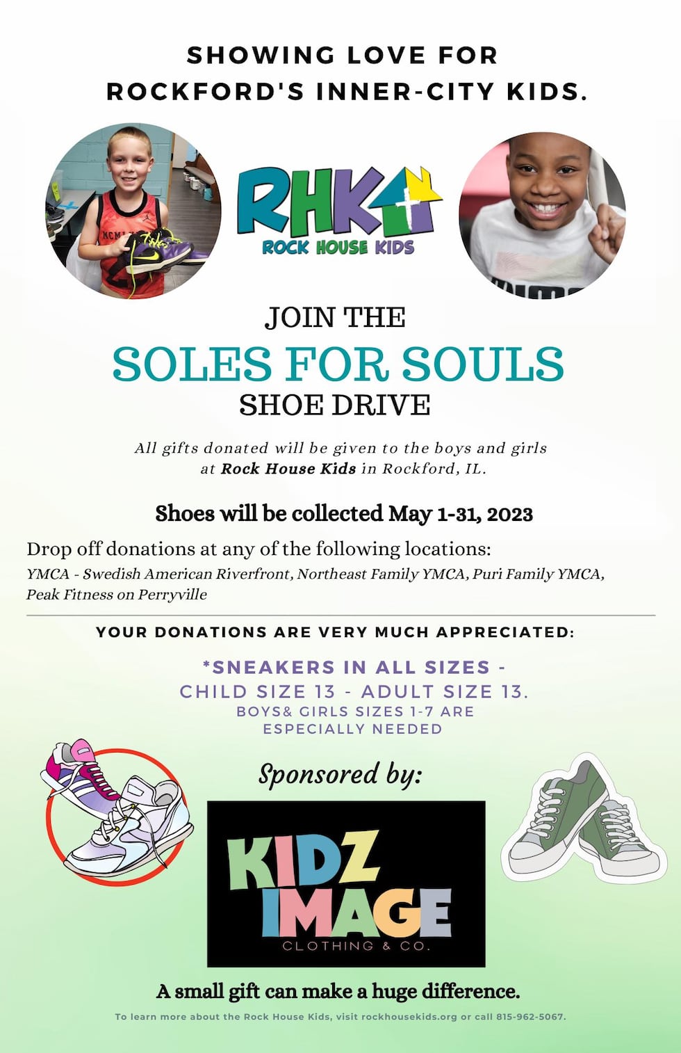 The shoe drive runs the entire month of May.