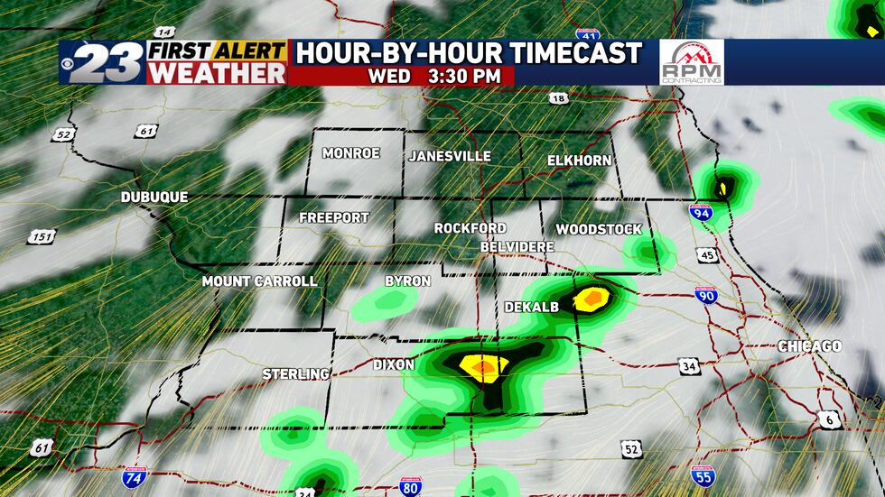 Mostly cloudy skies with a few pockets of rain for Wednesday afternoon