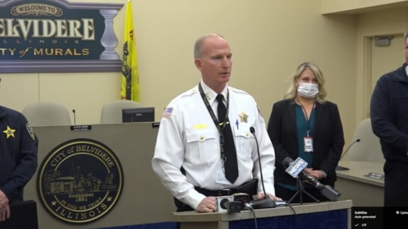 Belvidere Chief of Police, Shane Woody, addresses the public with information on a triple...